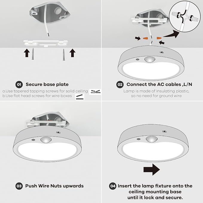 TALOYA 18W Motion Sensor Ceiling Light,6.7" 5000K LED Flush Mount,Hardwired | PIR Motion Sensor with Day/Night Modes,Hardwired Ceiling Light for Closets,Hallways,Stairways, Garages,Basements,Porches