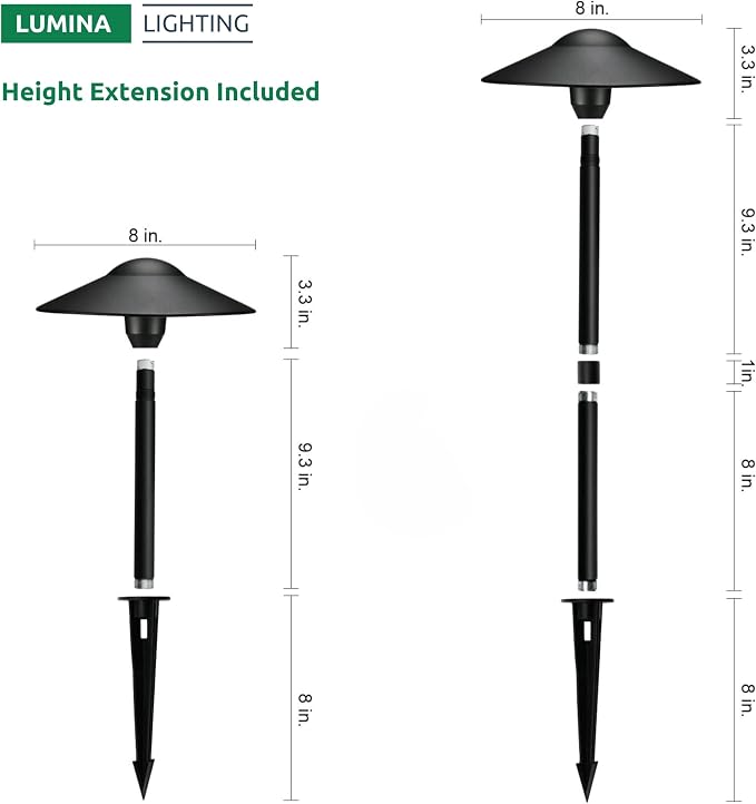 Lumina Lighting® 3W Landscape Lighting 12V Landscape Lights Low Voltage Landscape Path Lights Warm White Waterproof Outdoor Replaceable G4 LED Bulb for Garden Pathway Lawn Yard (Black, 8-Pack)