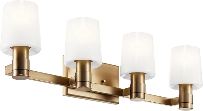Kichler Adani 4-Light Bathroom Vanity Light, Champagne Bronze | Modern vanity light with opal glass for bathrooms and powder rooms (30" x 8.25"), 55177CPZ