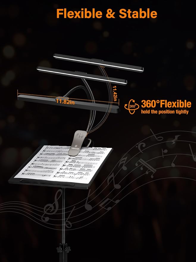Vekkia Professional 116 LED Rechargeable Music Stand Light | Foldable Clip-on Lamp/Eye-Protective/5 Brightness & 3 Color Temp Adjustments, for Piano, Reading