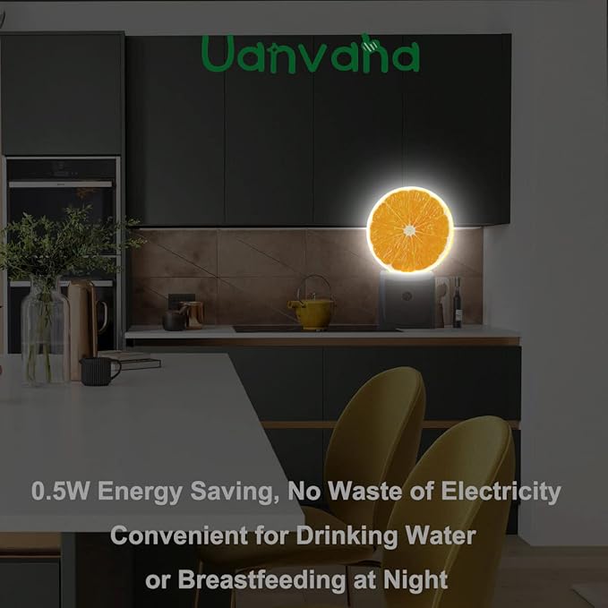 Orange Slice Night Light Sweet Fruits Yellow Night Lights Plug into Wall 0.5W LED Lighting Auto on/Off for Hallway Stairway Kitchen Home Decor