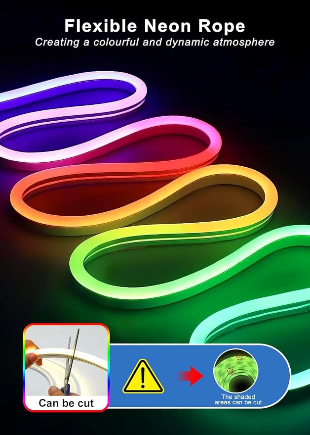 9.8FT RGB+IC LED Neon Rope Light Strip with Remote | Multiple Modes,5v USB Powered,Music Sync,For Living Room,Bedroom, Party & Holiday Decoration