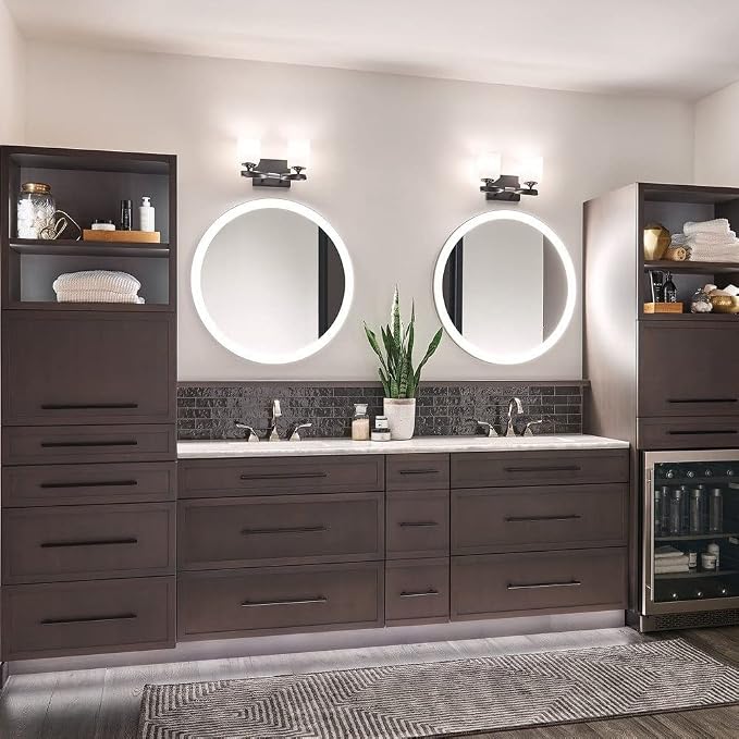 Kichler Marette 2-Light Bathroom Vanity Light, Black | Modern transitional vanity light with satin etched cased opal glass (13.5" x 7.75" x 13.5"), 55001BK