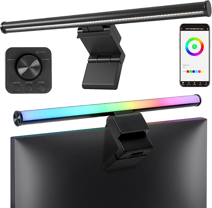 Hive Vibes 17" Monitor Light Bar with 15 Colors RGB Backlight, Wireless Remote and App Control, 3 Colors Temperature, Stepless Dimming, Eye Care, Anti-Glare Desk Lamp for Home, Office and Gaming