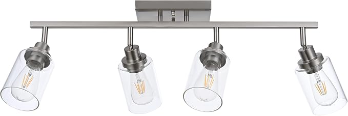 MELUCEE 4 Light Track Lighting Kit 28.7 Inch Bathroom Vanity Light Fixtures | Brushed Nickel Ceiling Spotlight Fixture for Hallway Porch Foyer Bath Storage, Clear Glass Shade