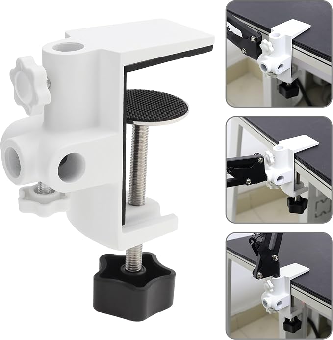 RTNLIT Desk Lamp Clamp, 1/2 inches 4 Hole Metal Table Mounting Clamp, White | Universal C Clamp for Magnifying Light/Microphone/Boom Scissor Arm, Fits up to 2-1/2 inches Desktop Thickness