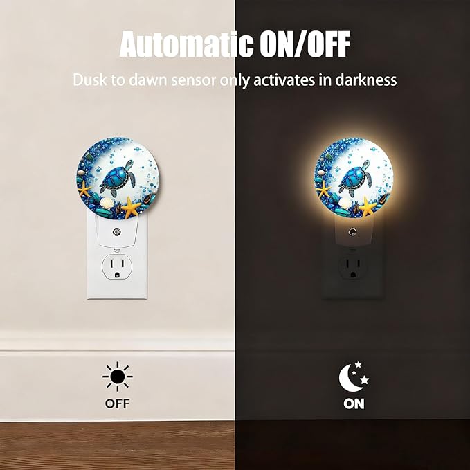 Mugod Underwater Scene Plug-in Nightlights Sea Turtle Starfish and Seashells Night Light Plug into Wall with Dusk-to-Dawn Sensor LED Lighting 0.5W Sleep-Friendly