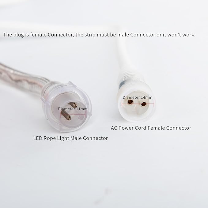 AC Power Cord Diameter 14mm 110V 8A, Transformer, Power Supply, Adapter for LED Rope Strip Light UL Listed