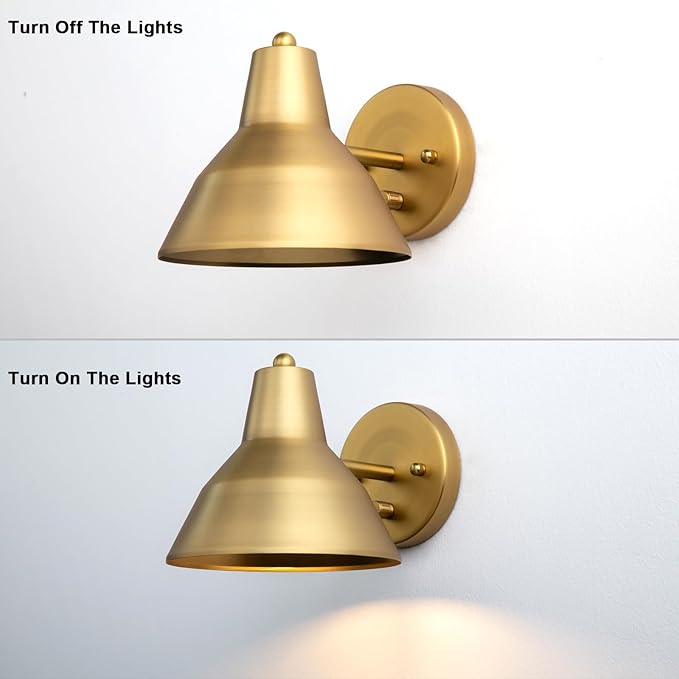 Yosoan Indoor Vanity Wall Sconce with Dimming On Off Switch, 1-Light Hardwired Vintage Wall Mount Metal Lamp Fixture with 6.89" Bowl Metal Shade in-Build Gold Bedside Reading Bedroom Bunk(Antique)