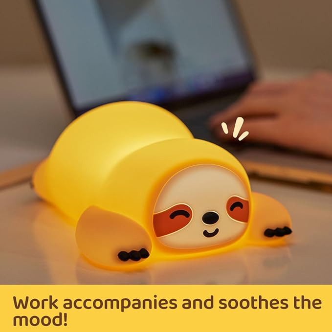 Cute Sloth Night Light, Squishy Sloth Novelty Animal Lamp, 3 Level Dimmable Nursery Nightlight with Timer, Food Grade Silicone Touch Night Light Fun Gifts for Kids Boys Girls Baby