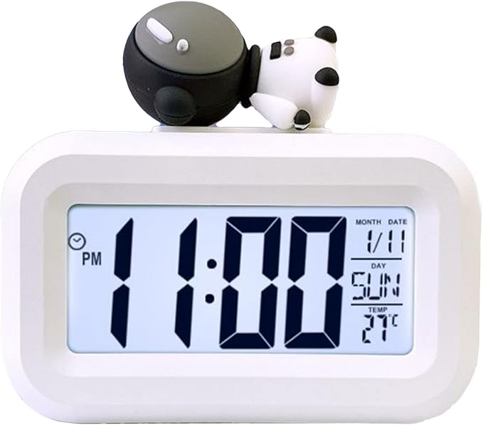 Ymiko Cartoon LED Alarm Clock Cute Desktop Electronic Digital Clock with Temperature Display Night Light for Kids Bedroom Decor
