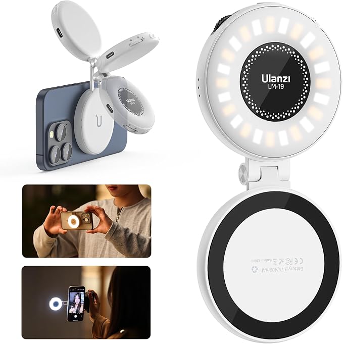 ULANZI Magnetic Selfie Light White, LED Fill Light Compatible with Magsafe, LED Selfie Ring Light Included Sticky Ring for Phones, for Selfies/Photography/TikTok/Zoom Calls/Video Recording