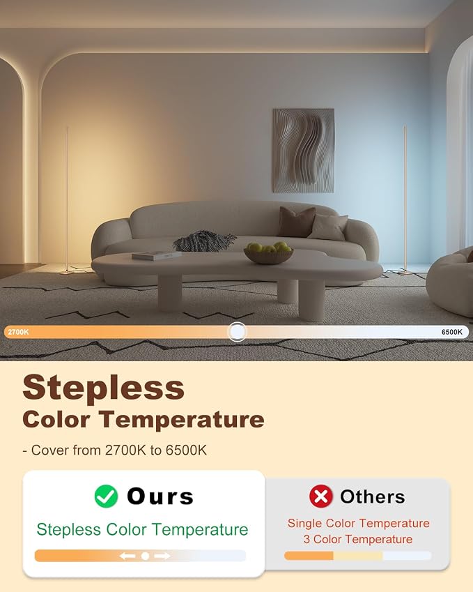 Minimalist Corner Floor Lamp - 2700K-6500K Dimmable LED Light | Modern Standing Mood Lamp with Remote Control for Living Room, Bedroom - 57" - 12W - Gold - 1Pack