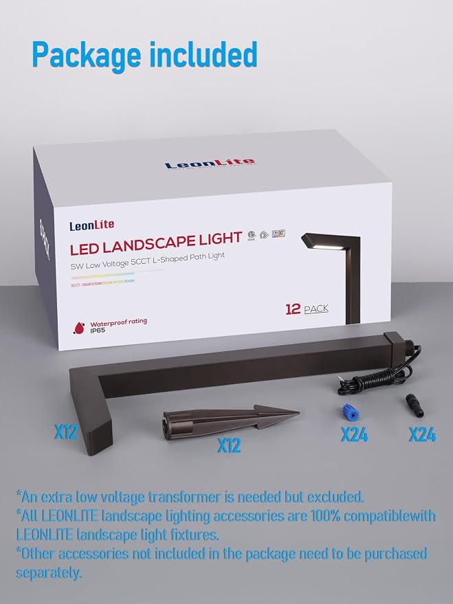 LEONLITE 12-Pack 16 Inch 5CCT Low Voltage Landscape Pathway Lights, ETL | 12-24V AC/DC, 5W Anti-Glare Path Lights, Aluminum, IP65, for Yard Sidewalk, 1800K/2700K/3000K/4000K/5000K, Oil Rubbed Bronze