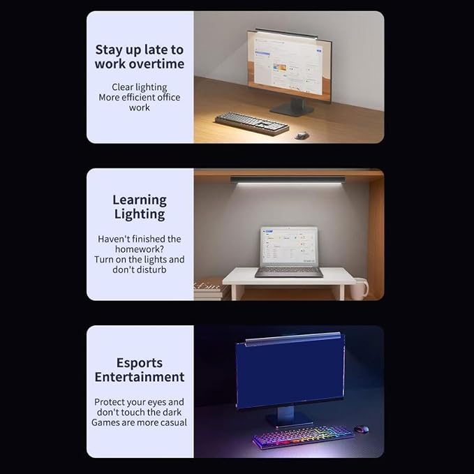 ASHATA Monitor Light Bar, Screen Monitor Light Bar for Eye Caring, USB Reading LED Task Lamp 3 Color Temperature Dimmable Anti Glare, for Home Office Working