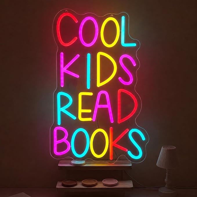 Cool Kids Read Books Neon Sign for Wall Decor Letter Reading Books Neon Light USB Dimmable Classroom LED Light Up Sign for Reading Corner Library Classroom Bedroom Decor