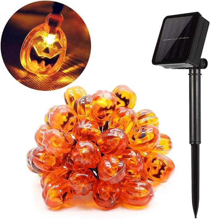 Hann® Solar LED String Lights, 30LED Crystal Ball | Lanterns | Moroccan Orb Ball | Cute Ghost Pumpkin Waterproof Outdoor Decorative String Lights for Christmas Garden Halloween (Pumpkin)