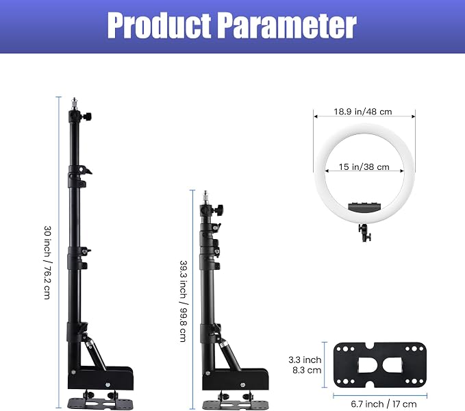 Ring Light Wall Mount with Phone Holder 19'', 45.7" Triangle Boom Arm | Rotatable Wall Mounted Light Stand for Photography Lighting Studio, Live Streaming, Salon, Barber Light, Beauty Tattoo Light