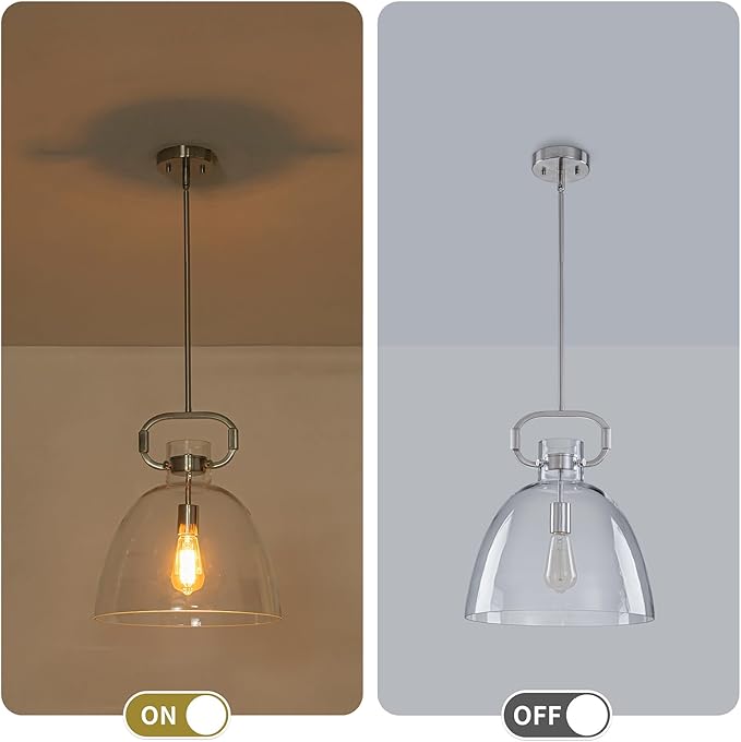 Large Pendant Lights Kitchen Island, 14'' Brushed Nickel Pendant Lights Fixture with Clear Glass Shade, 1-Light Modern Glass Kitchen Island Lighting for Dining Room Bedroom Over Table, E26