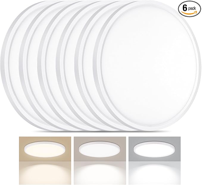 6PACK LED Flush Mount Ceiling Light, Super Slim 15 Inch 3000LM Ceiling Lights, 3000k/4000k/6500k Ceiling Light Fixture for Bedroom, Living Room, Dining Room, Office, Wired, White