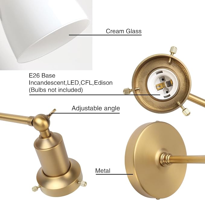 Industrial Vintage Slope Pole Wall Mount Single Sconce with 5.5" Oval Dome Milk White Glass Shade Wall Sconce Light Lamp Fixture (Antique)