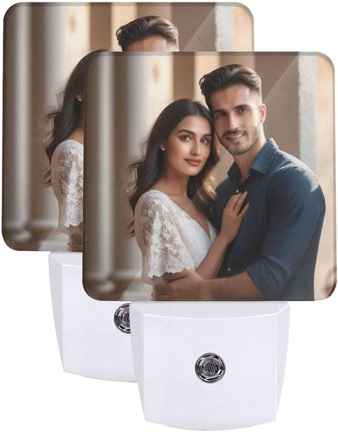 Personalized Custom Night Light Set of 2, DIY Your Own Logo/Photo/Words Auto Sensor LED Dusk-to-Dawn Nightlights, Plug-in Sensor Lamp for Bedroom Bathroom Kitchen Hallway Stairs Decorative