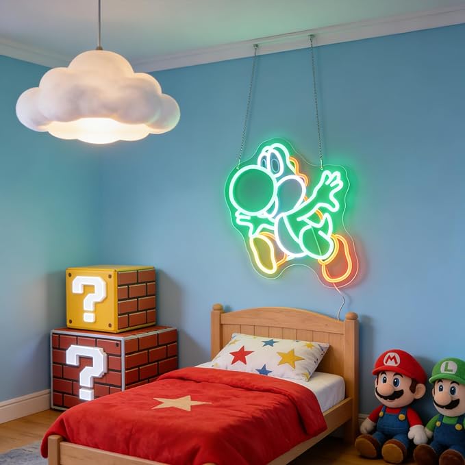 Gaming Neon Sign for Kids Bedroom Game Room, LED Anime Dinosaurs Neon Sign Wall Art for Gaming Setup, Man Cave, Dorm or Bedroom Decor, Dimmable USB, Gift for Gamers Teens, Boys, Kids