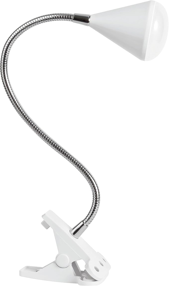 OttLite LED Cone Clip Lamp, Flexible Neck, White | Natural Daylight LEDs | Sturdy Clip | Adjustable Flexible Neck 9"-18.5" | 320 Lumens