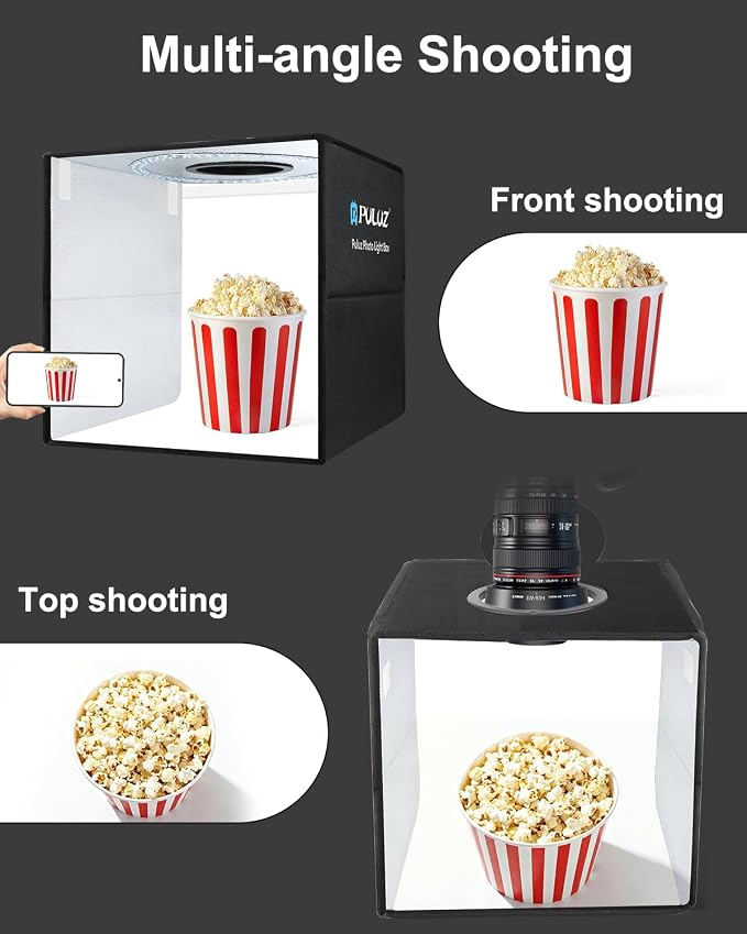 Photo Studio Box, PULUZ 40cm Folding Lightbox 160 LED Ring Light Portable Photo Studio Photography Shooting Tent Box Kit 12 Colors Backdrops USB Light Box for Phones DSLR Camera 16 x 16 inch
