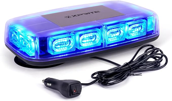 Xprite Upgraded 12" 72LED Rooftop Mini Strobe Lights, Emergency Safety Flashing Beacon Light Bar with Magnetic Base for 12V-24V Construction Vehicles, Trucks, Snow Plow, Postal Car (Blue)