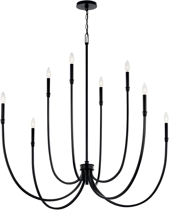 Kichler Malene 8-Light Foyer Chandelier, Updated Traditional Light in Black, Sloped Ceiling Compatible, for Foyer, Dining Room or Living Room (43.5" x 42.25"), 52699BK