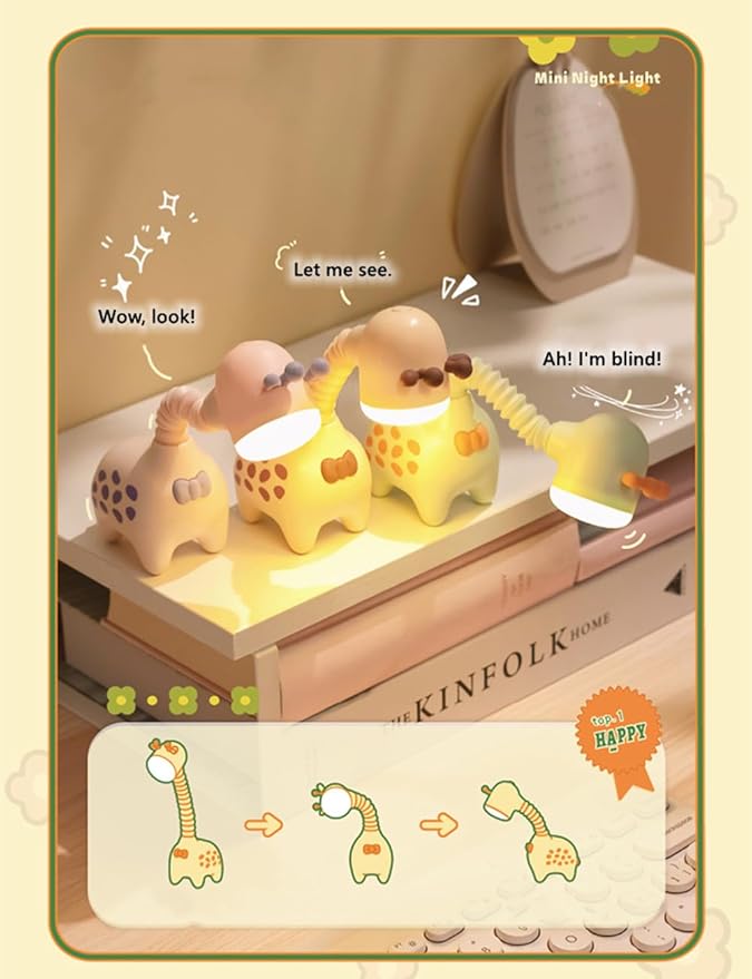Fantasee Giraffe Night Light USB Rechargeable Nursery Light Bedside Sleeping Light for Child Kids Students Birthday Party Gift Home Decor (Pink)