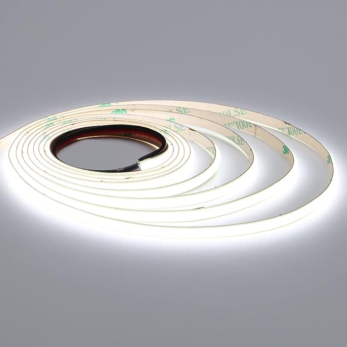 TOPAI 12V 5mm Dotless COB LED Strip 16.4ft 6000K Cool White Cabinet Light | Ultra Thin Tape Lights, CRI>90 400 LEDs/M, No Dark Spots, Flexible Cuttable, Self Adhesive Easy Install