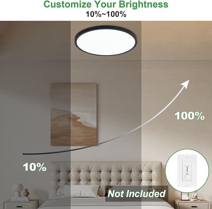 LED Flush Mount Ceiling Light: 12 inch 1Pack Super Slim Dimmable & 5CCT (2700-6500K) Kitchen Lighting Fixtures Ceiling - 24W Black Low Profile Ceiling Lamp for Bedroom Garage Hallway