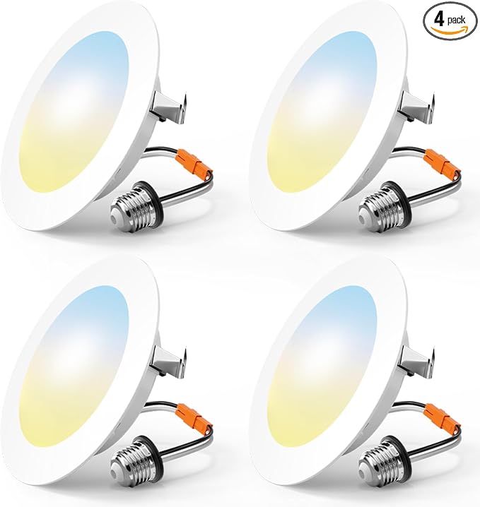 FREELICHT 4 Pack Retrofit LED Recessed Lighting 4 Inch, 5CCT, White | 2700K/3000K/4000K/5000K/6000K Selectable, Dimmable Flat Can Lights, 700LM Brightness, 7W=60W, IC & Damp Rated, ETL & FCC