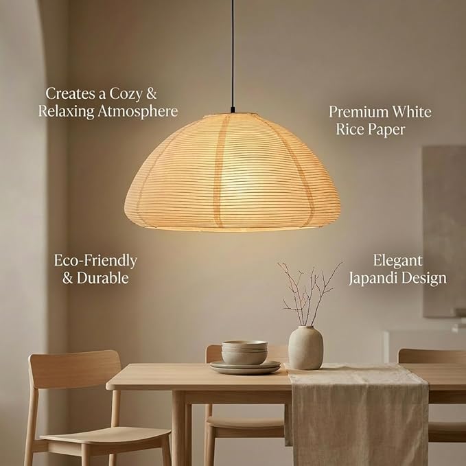 Nogy Rice Paper Lantern Lamp • Paper Lantern with Light - Ambient Lighting with Rice Paper Lamp Shade, Perfect for Home Decor, Easy Installation (Hardwired)