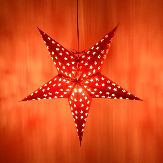 Hologram Red Paper Star Lantern with 12 Foot Power Cord Included