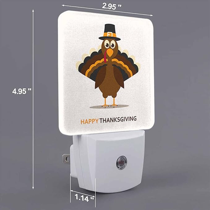 LED Night Light Plug into Wall with Dusk to Dawn Light Sensor White Energy Efficient Cartoon Thanksgiving Turkey Nightlight for Bedroom Bathroom Hallway Living Room Kitchen