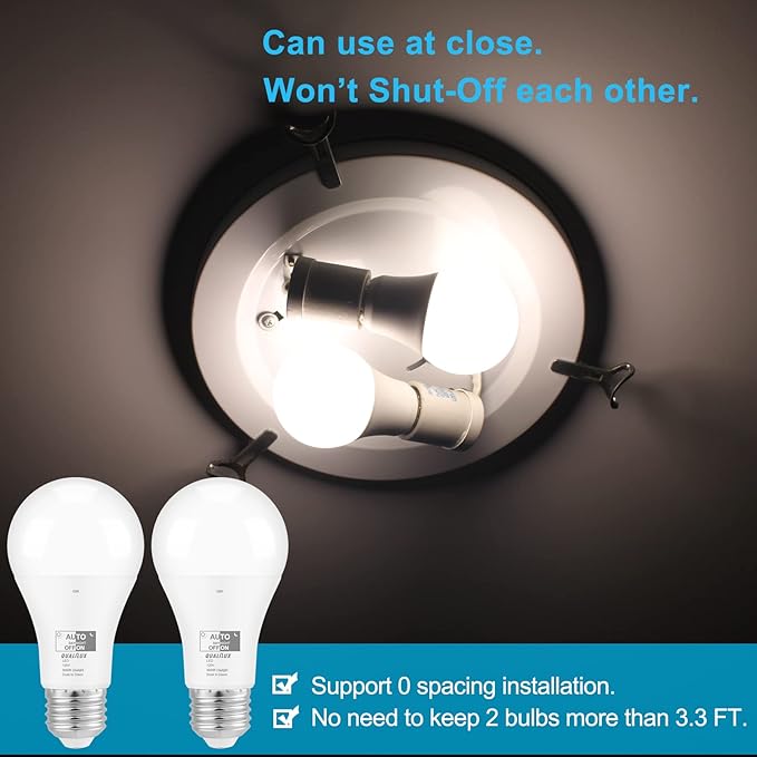 Dusk to Dawn Light Bulbs, Auto On/Off Light Sensing LED Bulbs Outdoor, Daylight, A19 4-Pack, 12W 1000LM 75W Equivalent, HQ-H024