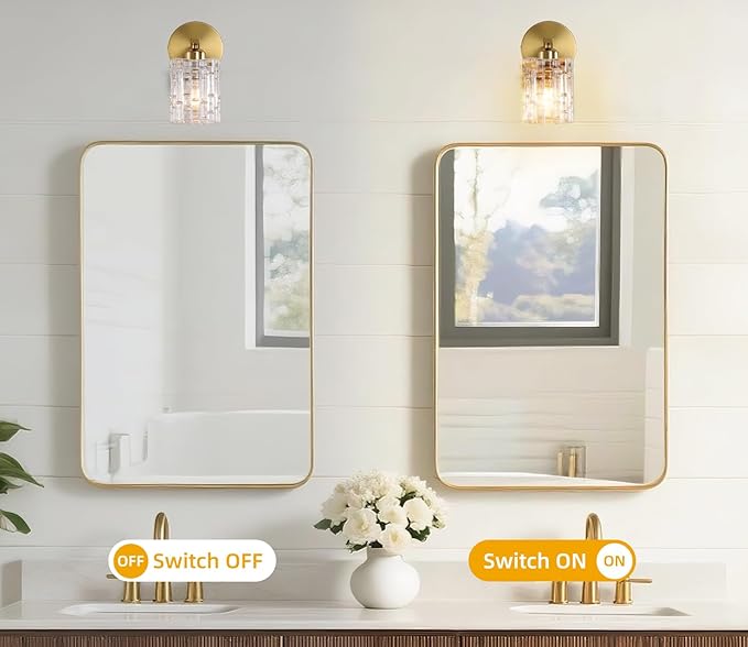 2-Pack 1-Light Modern Matte Black Crystal Wall Sconces, Hardwired Indoor Bathroom Vanity Light Fixtures, Crystal Over Mirror Lamps for Living Room, Bedroom, Hallway