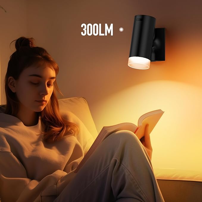 Battery Operated Wall Sconces 3CCT Dimmable Wireless Sconces Set of 2, Rechargeable Wall Lights with Magnet Ball, Wall Decor Set of 2 for Reading Bedroom Bedside Picture