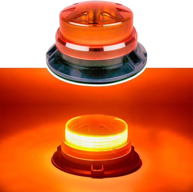 Amber Yellow Led Emergency Strobe Beacon Lights for Car 12V 24V 24-LEDs | Magnetic Mount, 8 Flash Model, Warning Safety Flashing, Rooftop Signal Lamp for Forklife Construction Truck Tractor Golf SUV