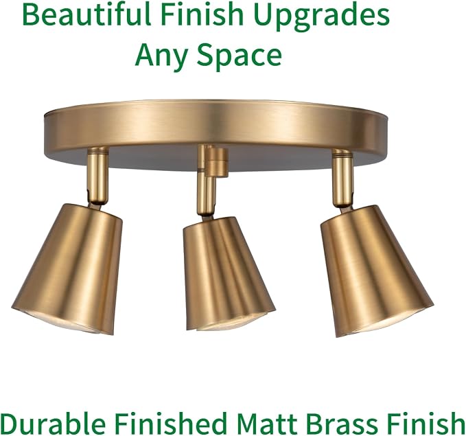3 Light Track Lighting Kit, Matt Brass Finish Canopy with Moden Flush Mount Ceiling Spotlight for Kitchen,Dining,Living Room,Home Improvement