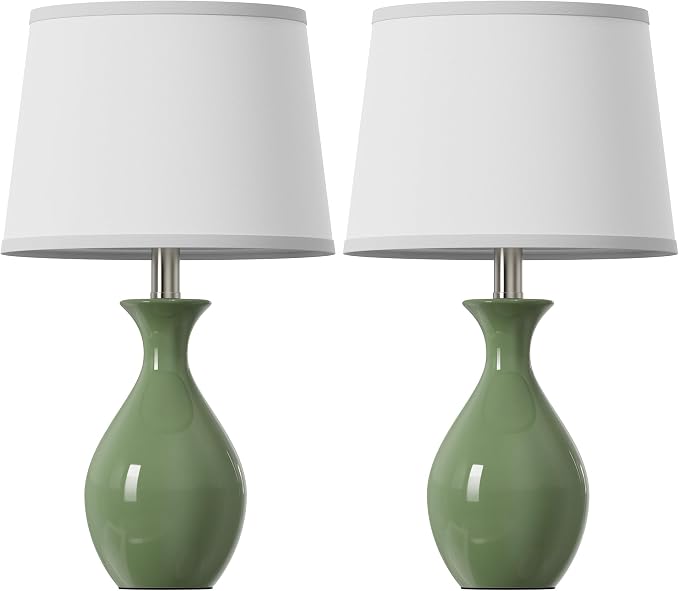 Table Lamp Set of 2, Modern Ceramic Bedside Lamps for Night Stands, Classic Small Lamp Nightstand Lamp for Bedroom Living Room Desk End Table Rocker Swtich Sage Green