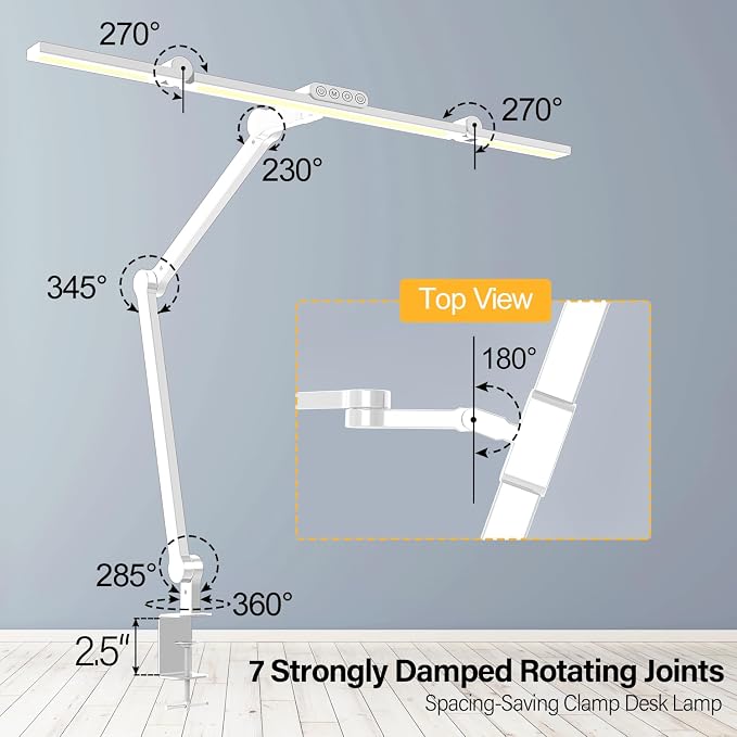 Architect Desk Lamp with Clamp, Led Desk Lamp for Home Office with Remote Control, 24W Bright Dimmable Computer Light with Atmosphere Lighting Adjustable Table Light(Remote)