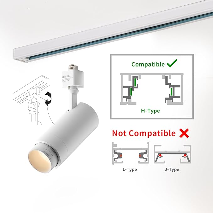 mirrea 5-Color Zoomable H-Type White Track Lighting Heads, 13.5W LED Track Light Head, 2700K-5000K Adjustable, Beam Angle 15°-45° Ceiling Spotlight Fixtures Pack of 6