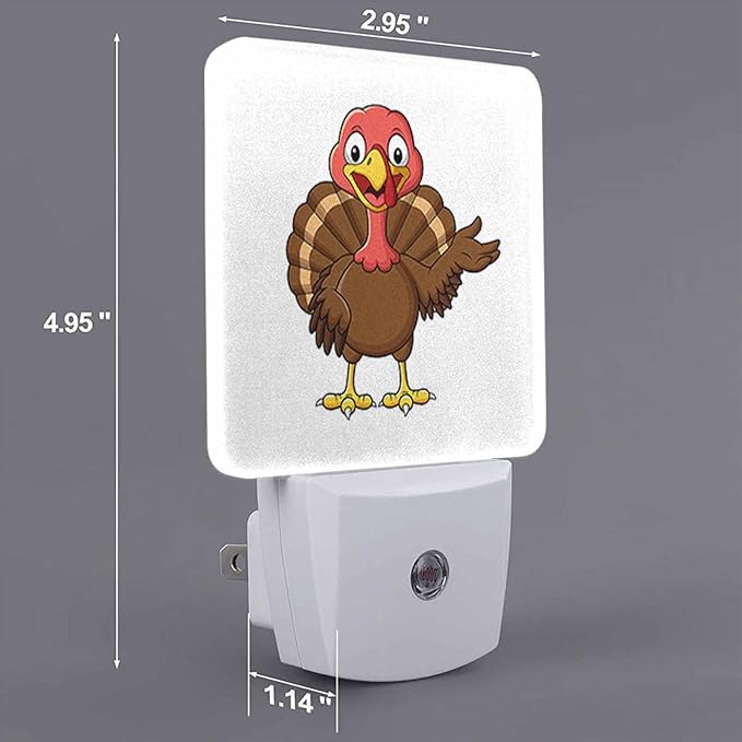 LED Night Light Plug into Wall with Dusk to Dawn Light Sensor White Energy Efficient Smiling Brown Turkey Bird Nightlight for Bedroom Bathroom Hallway Living Room Kitchen