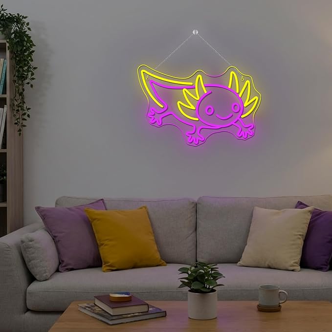 LUCUNSTAR Axolotl Neon Sign Anime Neon Signs for Wall Decor Man Cave Axolotl Decor for Men Neon Light for Wall Anime Kawaii Led Decor USB Powered Led Animal Signs for Home Wall Decor Boys Room