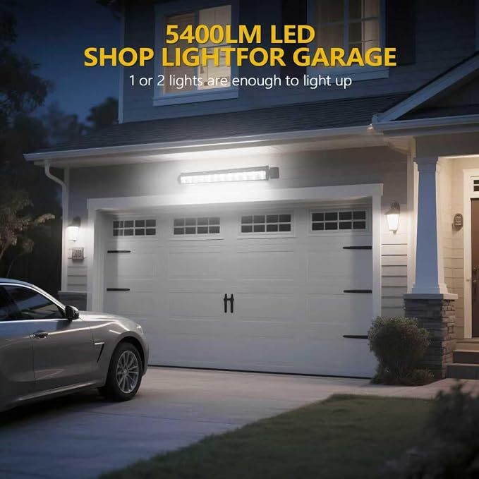 2 Pack 24W LED Shop Light with Remote, Plug in Garage Light with 6.5FT Cord and On/Off Switch, 6000K 5400LM Work Shop Lighting for Garage Workshop Warehouse Factory Yard