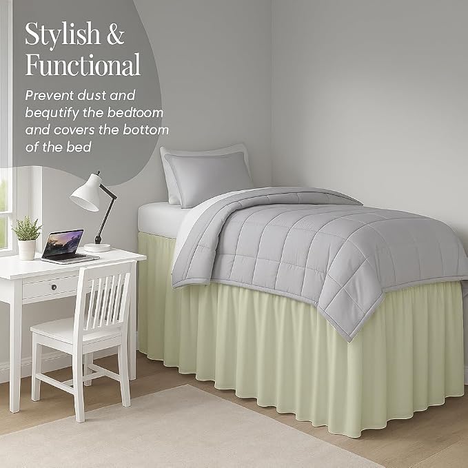 Cottingon Dorm Bed Skirt Twin XL 46" with Split Corners, 100% Microfiber Soft and Stylish, College Room Essential, Extra Long Dust Ruffle for Extended Beds, Ivory
